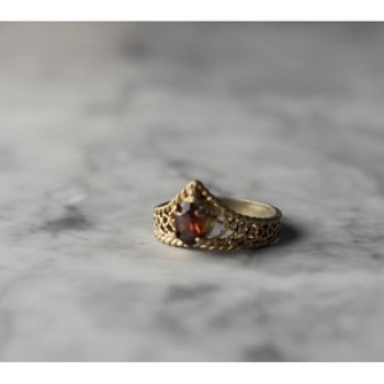 925 Sterling Silver Gold Plated Garnet Ring Size 5.5