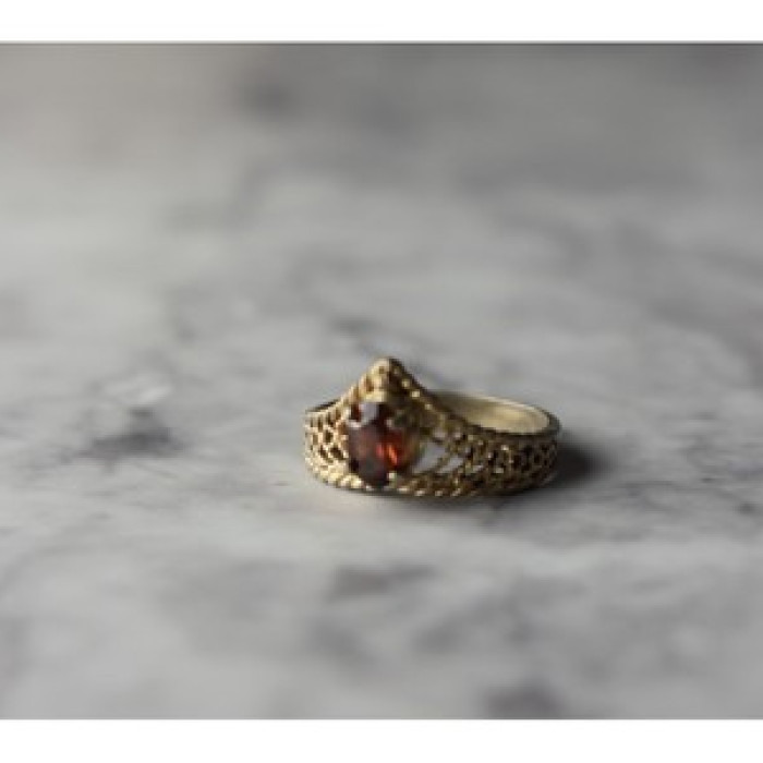 925 Sterling Silver Gold Plated Garnet Ring Size 5.5