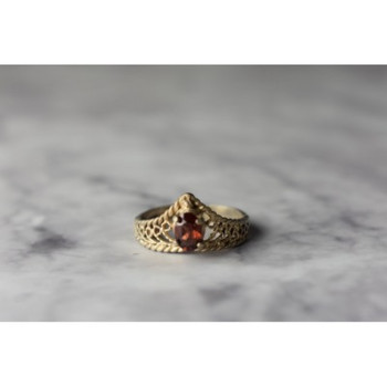 925 Sterling Silver Gold Plated Garnet Ring Size 5.5