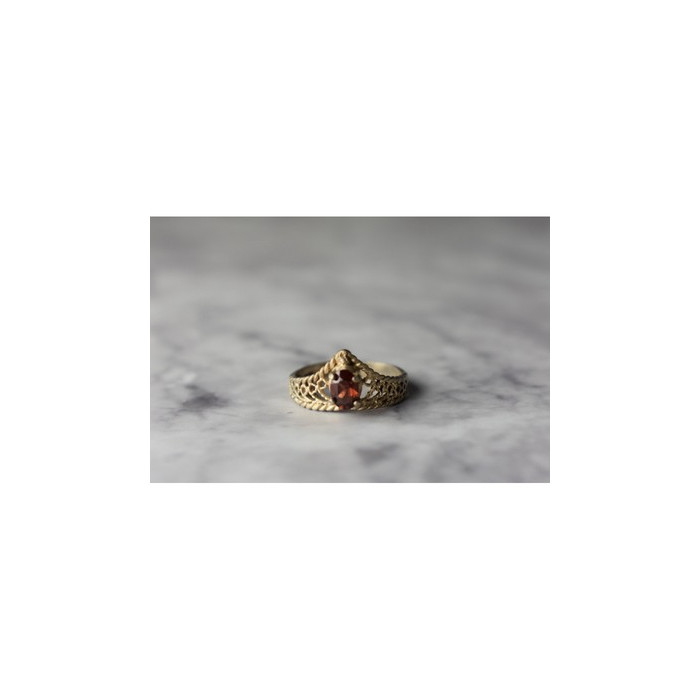 925 Sterling Silver Gold Plated Garnet Ring Size 5.5