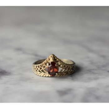 925 Sterling Silver Gold Plated Garnet Ring Size 5.5