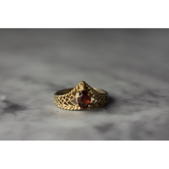 925 Sterling Silver Gold Plated Garnet Ring Size 5.5