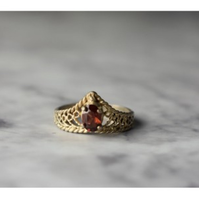 925 Sterling Silver Gold Plated Garnet Ring Size 5.5