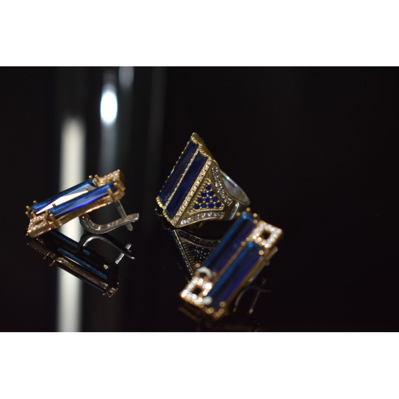 925 STERLING SILVER BLUE ALPANITE SET (RING & EARRINGS)
