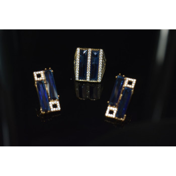 925 STERLING SILVER BLUE ALPANITE SET (RING & EARRINGS)