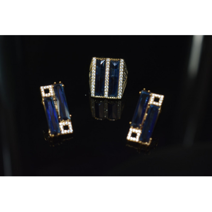 925 STERLING SILVER BLUE ALPANITE SET (RING & EARRINGS)