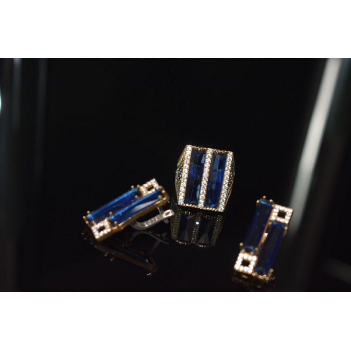 925 STERLING SILVER BLUE ALPANITE SET (RING & EARRINGS)