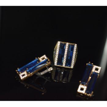 925 Sterling Silver Blue Alpanite SET (Ring & Earrings)