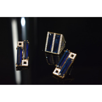 925 STERLING SILVER BLUE ALPANITE SET (RING & EARRINGS)