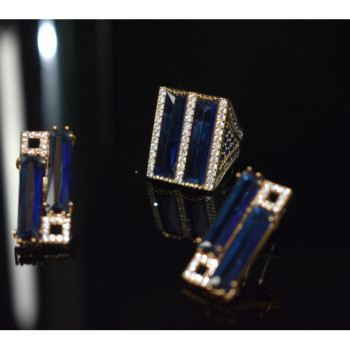 925 Sterling Silver Blue Alpanite SET (Ring & Earrings)
