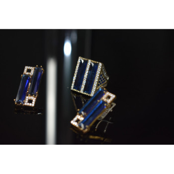 925 STERLING SILVER BLUE ALPANITE SET (RING & EARRINGS)