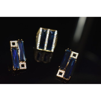 925 STERLING SILVER BLUE ALPANITE SET (RING & EARRINGS)