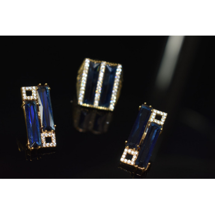 925 STERLING SILVER BLUE ALPANITE SET (RING & EARRINGS)
