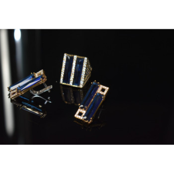 925 STERLING SILVER BLUE ALPANITE SET (RING & EARRINGS)