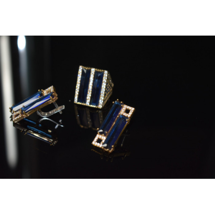 925 STERLING SILVER BLUE ALPANITE SET (RING & EARRINGS)