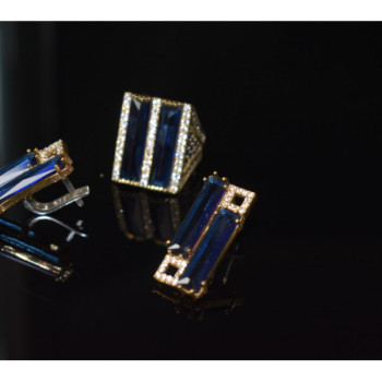 925 Sterling Silver Blue Alpanite SET (Ring & Earrings)