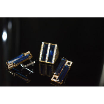 925 STERLING SILVER BLUE ALPANITE SET (RING & EARRINGS)