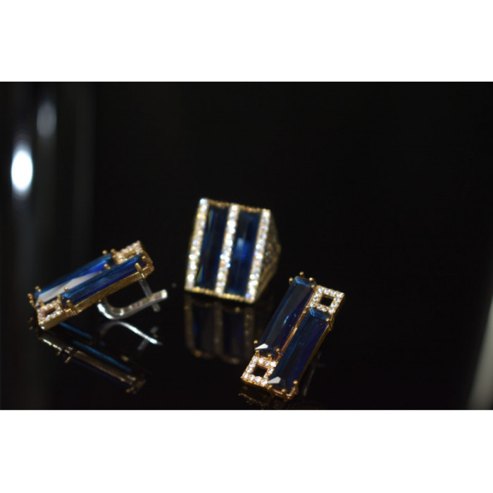 925 STERLING SILVER BLUE ALPANITE SET (RING & EARRINGS)