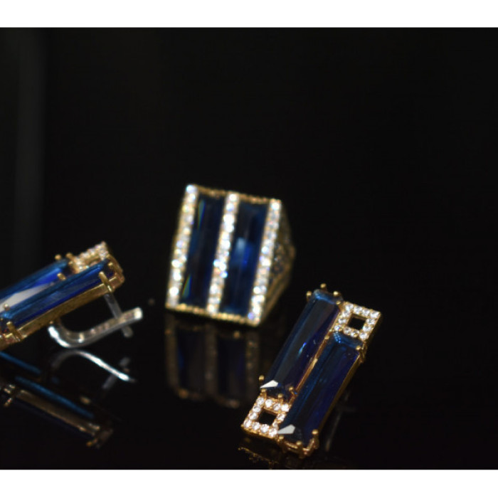 925 Sterling Silver Blue Alpanite SET (Ring & Earrings)