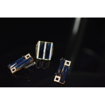 925 STERLING SILVER BLUE ALPANITE SET (RING & EARRINGS)