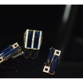 925 Sterling Silver Blue Alpanite SET (Ring & Earrings)