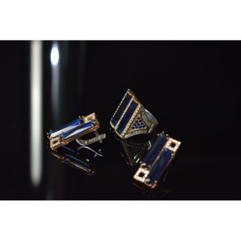 925 STERLING SILVER BLUE ALPANITE SET (RING & EARRINGS)