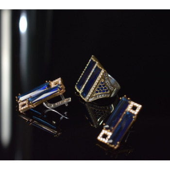 925 Sterling Silver Blue Alpanite SET (Ring & Earrings)