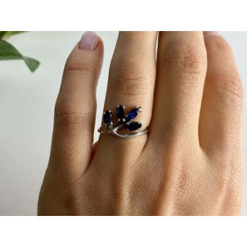925 Sterling Silver Sapphires Ring Size 6.5