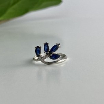 925 Sterling Silver Sapphires Ring Size 6.5