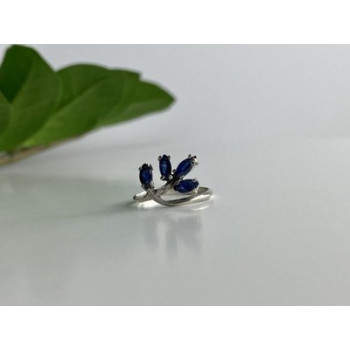 925 Sterling Silver Sapphires Ring Size 6.5