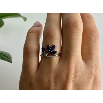 925 Sterling Silver Sapphires Ring Size 6.5
