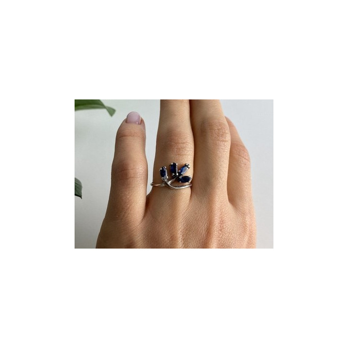 925 Sterling Silver Sapphires Ring Size 6.5