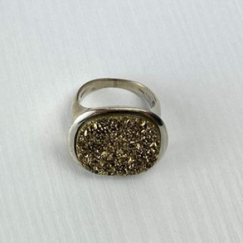 925 Sterling Silver Pyrite (Fool'S Gold) Ring Size 7