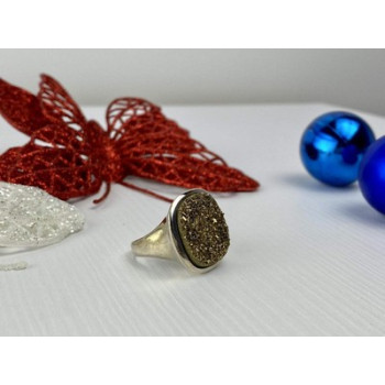 925 Sterling Silver Pyrite (fool's Gold) Ring Size 7