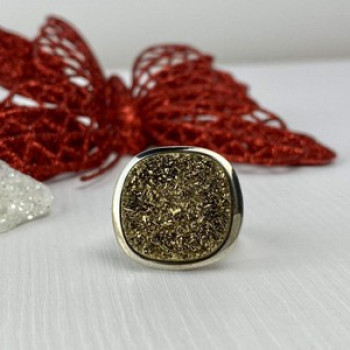 925 Sterling Silver Pyrite (Fool'S Gold) Ring Size 7