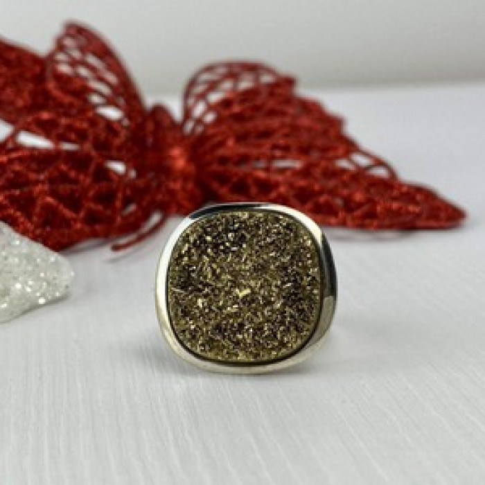 925 Sterling Silver Pyrite (Fool'S Gold) Ring Size 7