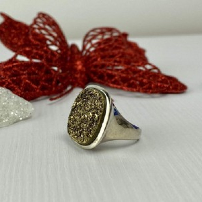 925 Sterling Silver Pyrite (Fool'S Gold) Ring Size 7