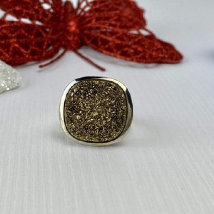 925 Sterling Silver Pyrite (Fool'S Gold) Ring Size 7