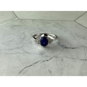 925 Sterling Silver Blue & White Sapphire Ring Size 6.5