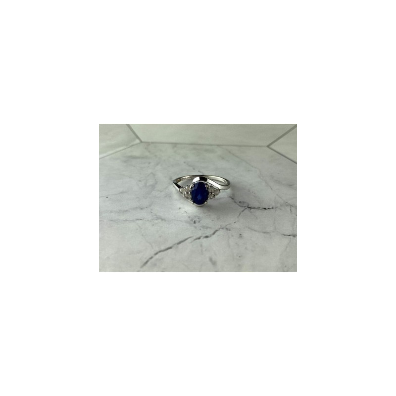 925 Sterling Silver Blue & White Sapphire Ring Size 6.5