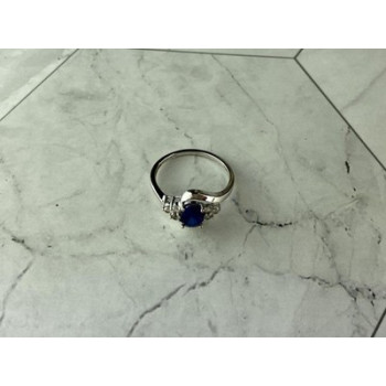 925 Sterling Silver Blue & White Sapphire Ring Size 6.5