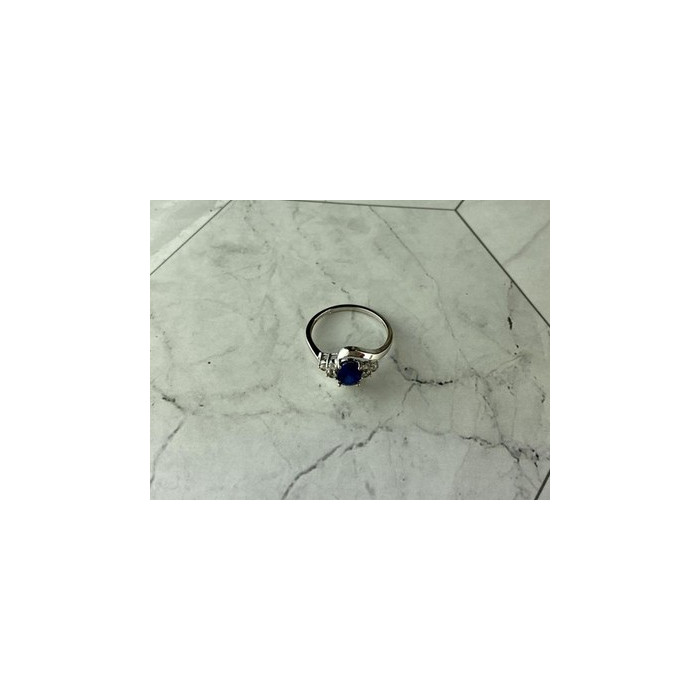 925 Sterling Silver Blue & White Sapphire Ring Size 6.5