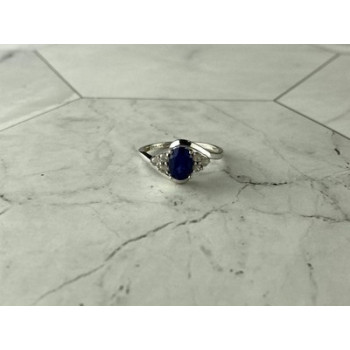 925 Sterling Silver Blue & White Sapphire Ring Size 6.5