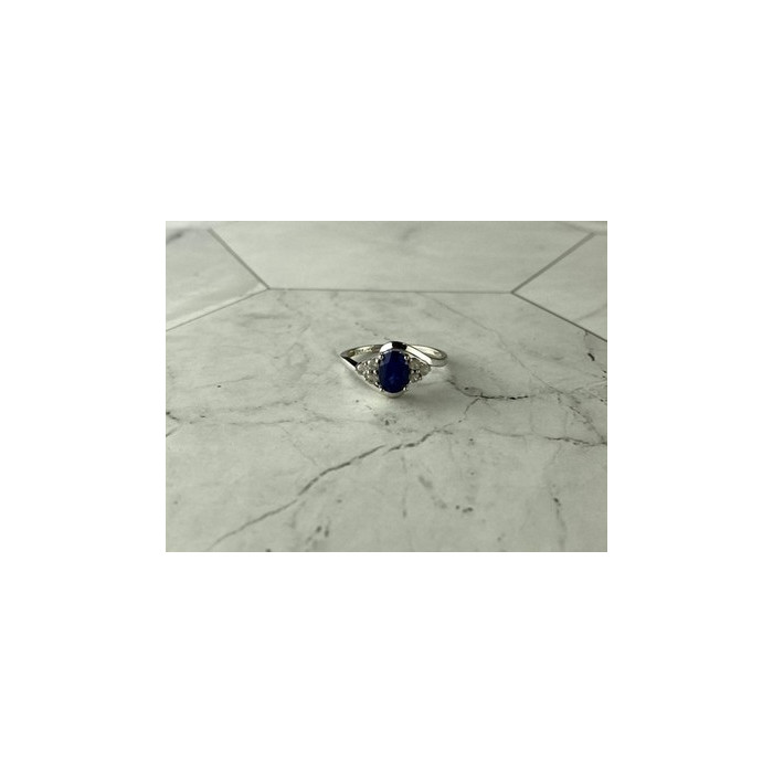 925 Sterling Silver Blue & White Sapphire Ring Size 6.5