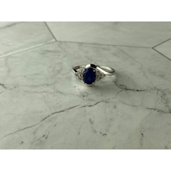 925 Sterling Silver Blue & White Sapphire Ring Size 6.5