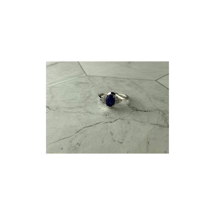 925 Sterling Silver Blue & White Sapphire Ring Size 6.5