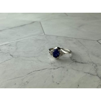 925 Sterling Silver Blue & White Sapphire Ring Size 6.5
