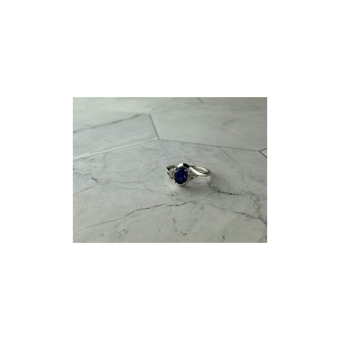 925 Sterling Silver Blue & White Sapphire Ring Size 6.5