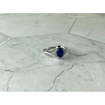 925 Sterling Silver Blue & White Sapphire Ring Size 6.5