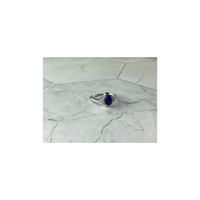 925 Sterling Silver Blue & White Sapphire Ring Size 6.5